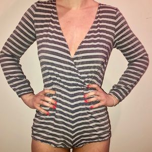 Grey/white striped romper